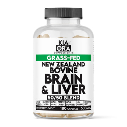 Grass-Fed Bovine Brain & Liver | Cognitive, Mood & Energy Support | New Zealand Sourced, Pasture-Raised, Freeze-Dried, Non-GMO | 180ct