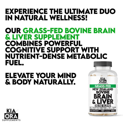 Grass-Fed Bovine Brain & Liver | Cognitive, Mood & Energy Support | New Zealand Sourced, Pasture-Raised, Freeze-Dried, Non-GMO | 180ct