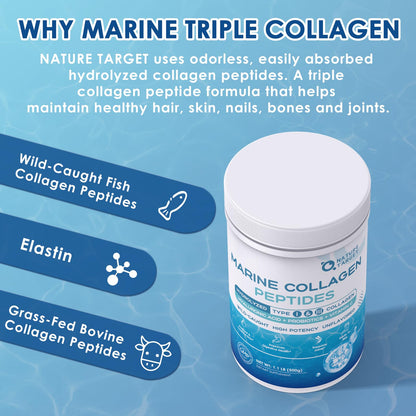 NATURE TARGET Marine Collagen Powder for Women - Hair, Skin, Nails & Joints - 50 Servings