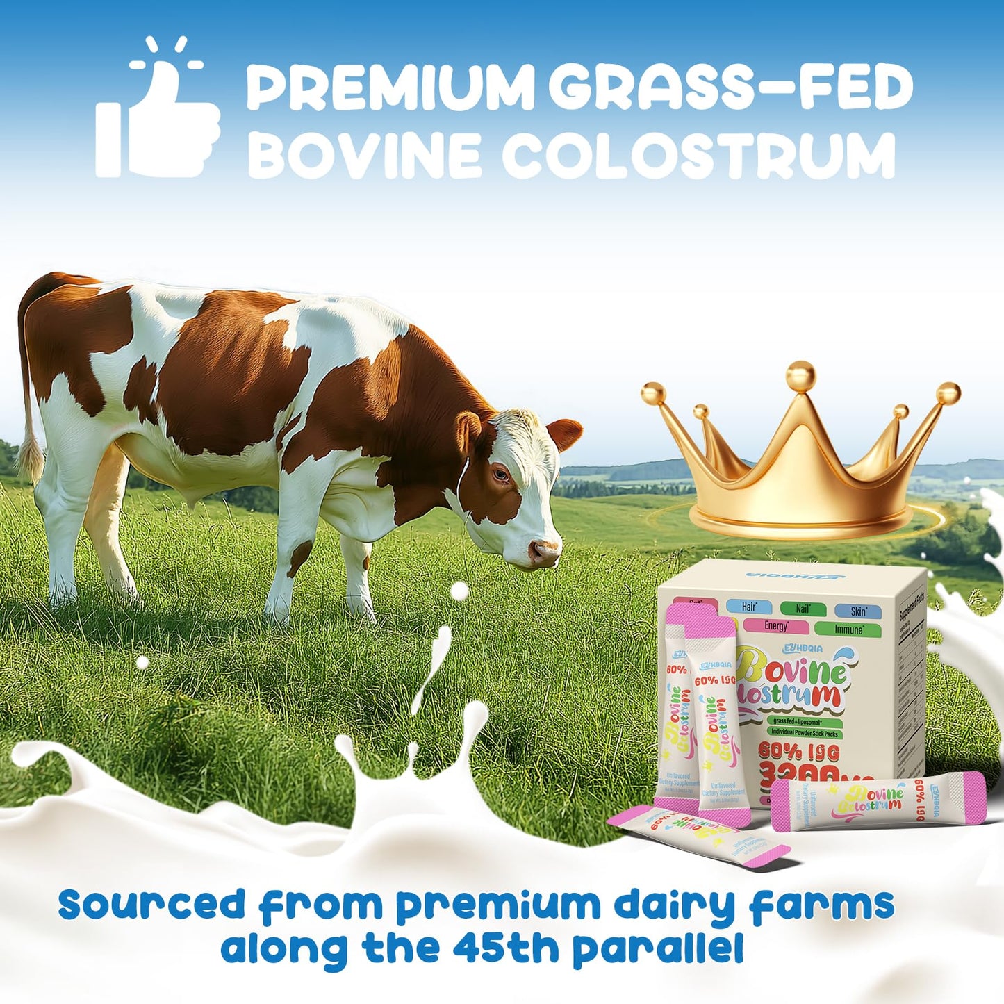 Colostrum Supplement Powder – Grass-Fed Bovine, 60% IgG | Immune, Gut Health & Beauty