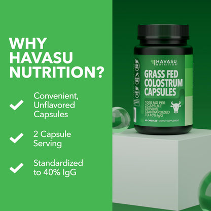 Grass Fed Colostrum Supplement – 1000mg per Serving, 120 Count (60 Day Supply) | IgG 40%