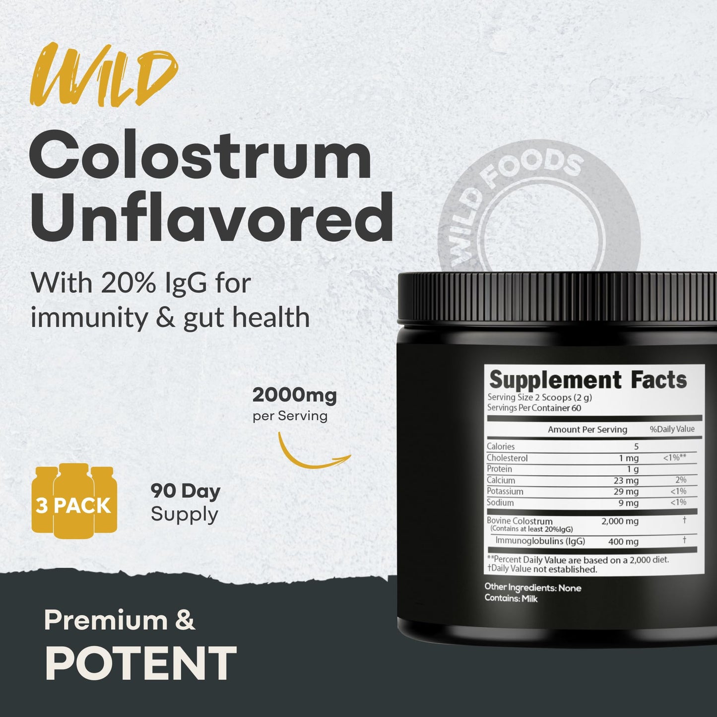 Colostrum Powder Unflavored – 120g, Grass-Fed Bovine Colostrum for Immune, Gut & Energy Support