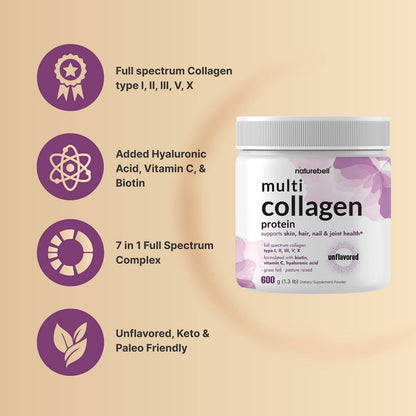Multi Collagen Protein Powder 600g - 5 Types I/II/III/V/X, Biotin & Vitamin C