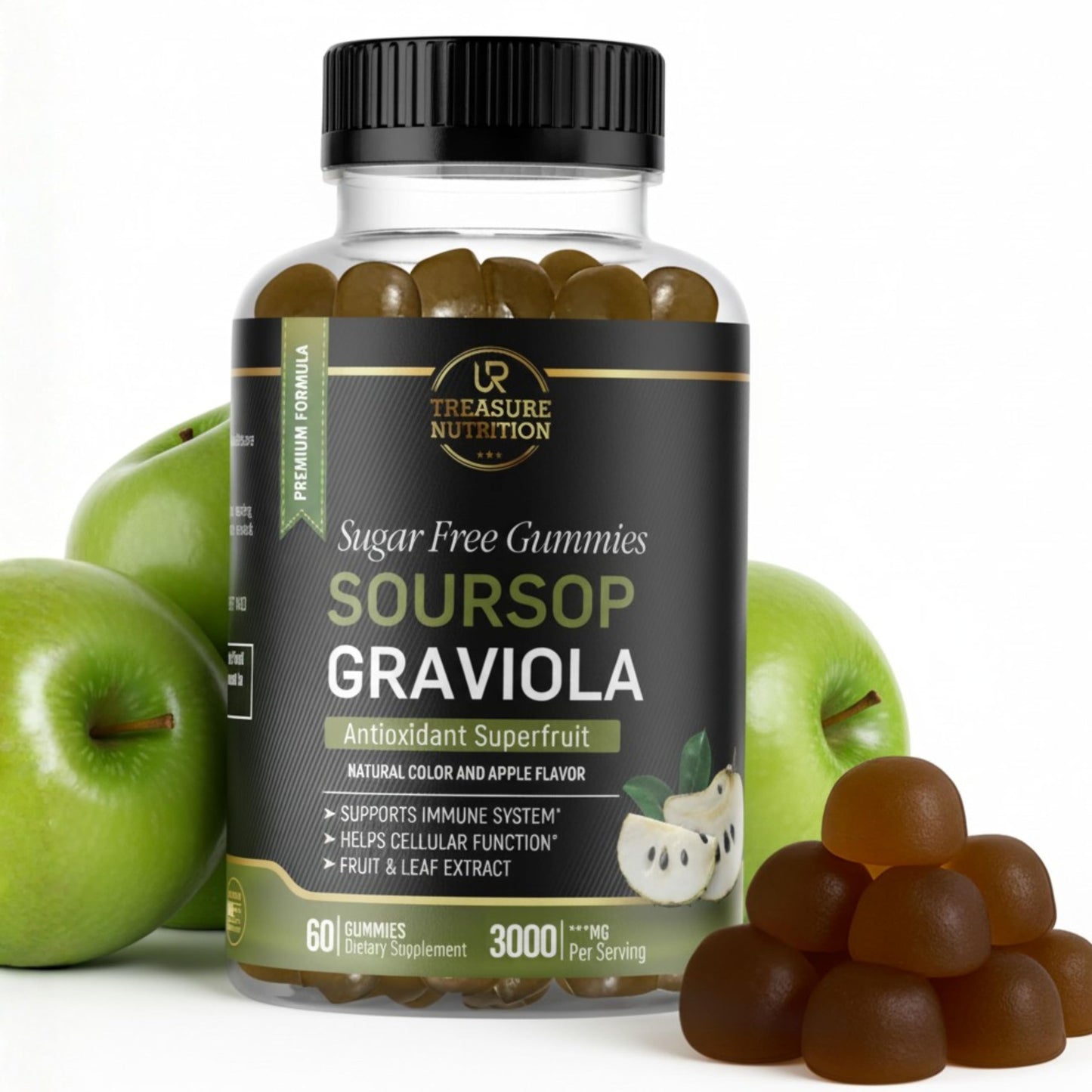 Soursop Leaves & Soursop Gummies – 3000mg Graviola Extract | 60ct, Sugar-Free, Gluten-Free, Non-GMO, Vegan