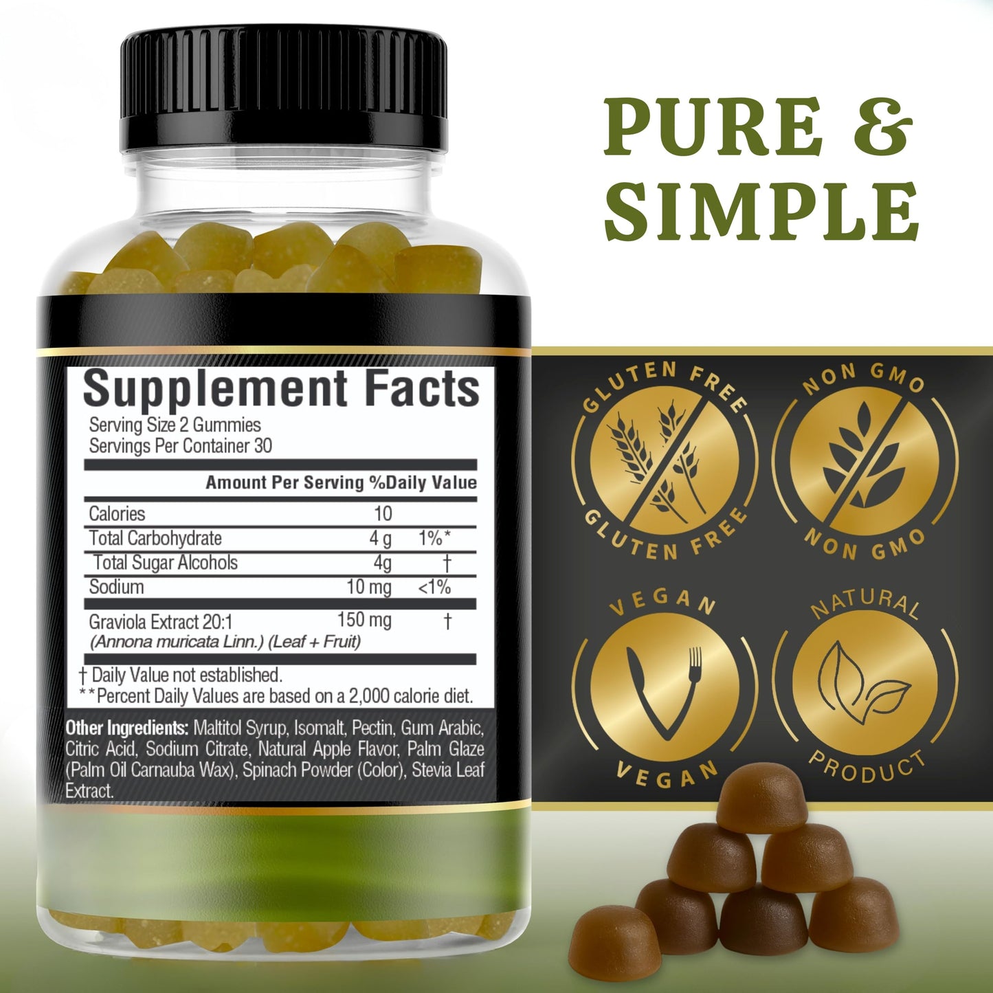 Soursop Leaves & Soursop Gummies – 3000mg Graviola Extract | 60ct, Sugar-Free, Gluten-Free, Non-GMO, Vegan