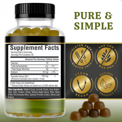 Soursop Leaves & Soursop Gummies – 3000mg Graviola Extract | 60ct, Sugar-Free, Gluten-Free, Non-GMO, Vegan