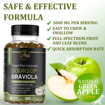 Soursop Leaves & Soursop Gummies – 3000mg Graviola Extract | 60ct, Sugar-Free, Gluten-Free, Non-GMO, Vegan