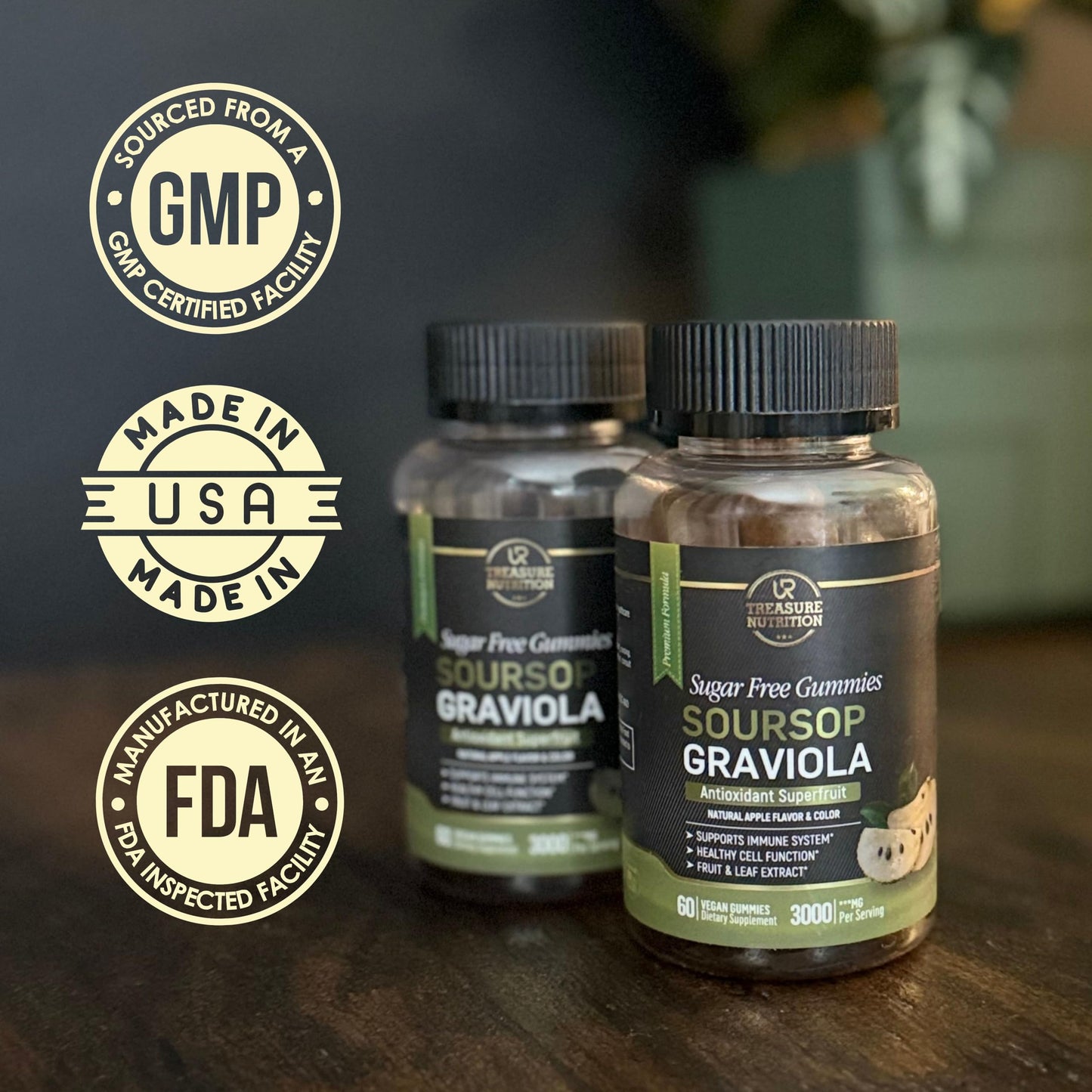Soursop Leaves & Soursop Gummies – 3000mg Graviola Extract | 60ct, Sugar-Free, Gluten-Free, Non-GMO, Vegan