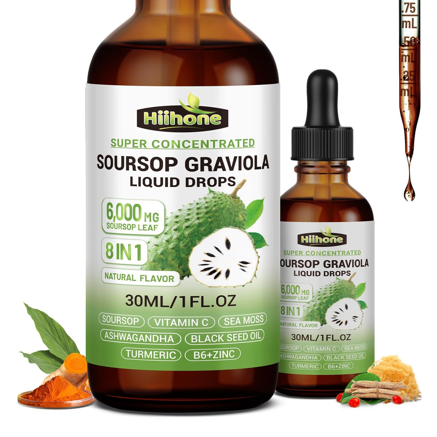 8 in 1 Graviola Soursop Liquid – Immune & Liver Support, Antioxidant, 1 Fl Oz