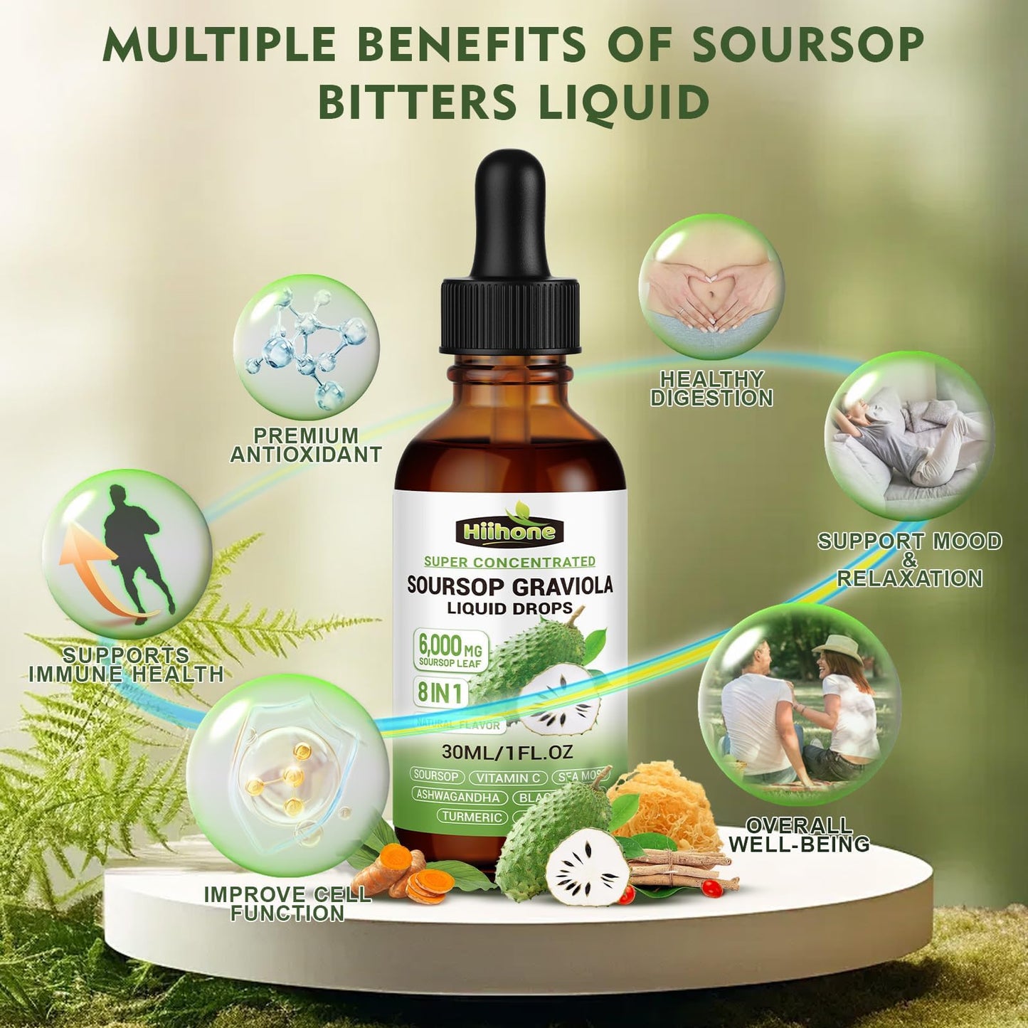 (2 Pack) 8-in-1 Graviola Soursop Liquid – Immune & Liver Support, Sea Moss, Ashwagandha, Turmeric | 1 Fl Oz