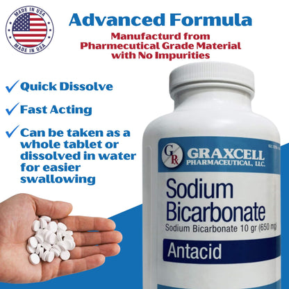 Graxcell Sodium Bicarbonate Tablets 650mg (200 Count) | Fast Heartburn Relief & Digestive Support