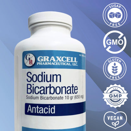 Graxcell Sodium Bicarbonate Tablets 650mg (200 Count) | Fast Heartburn Relief & Digestive Support