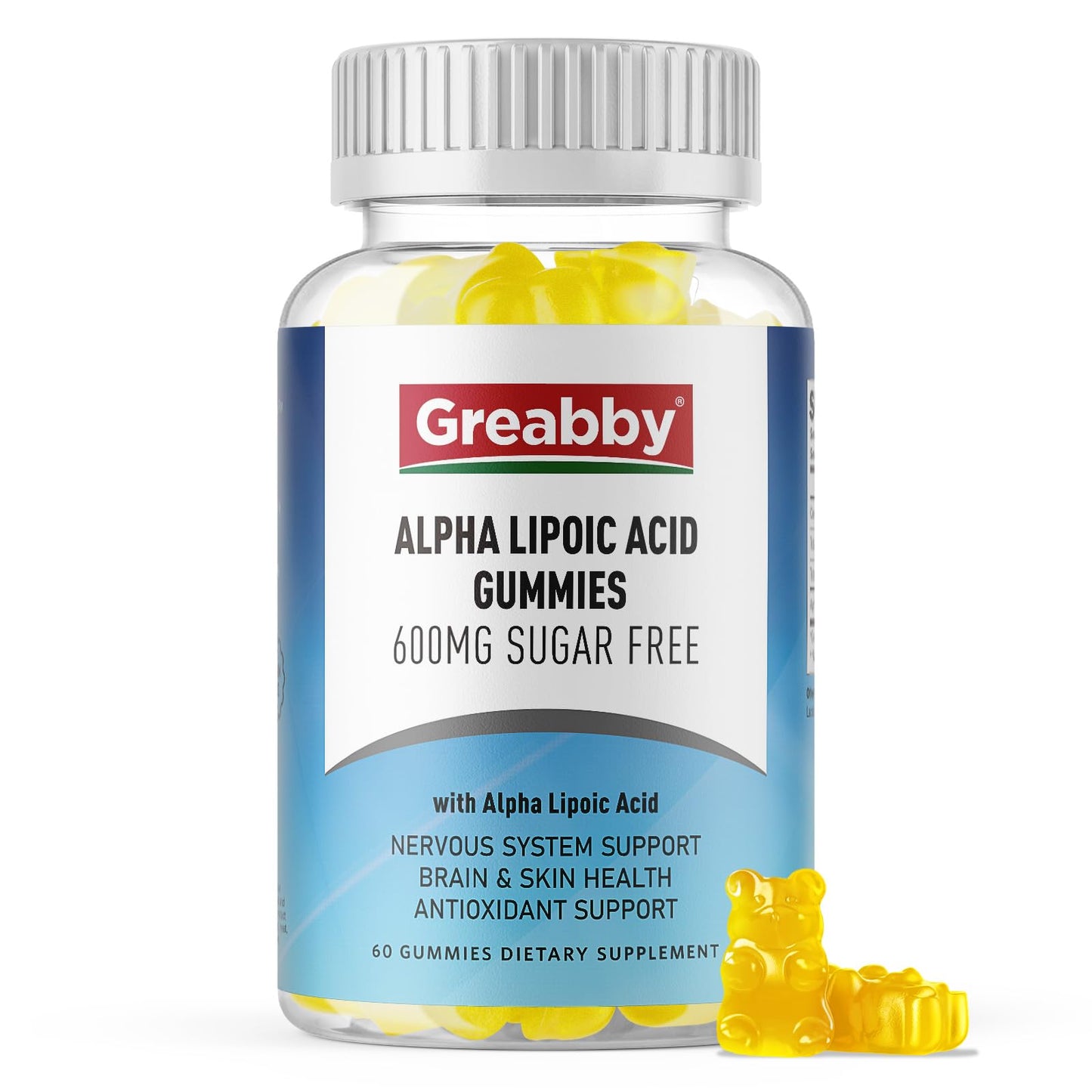 GREABBY Alpha Lipoic Acid 600mg Gummies – Sugar Free Pineapple, 60 Count