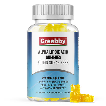 GREABBY Alpha Lipoic Acid 600mg Gummies – Sugar Free Pineapple, 60 Count