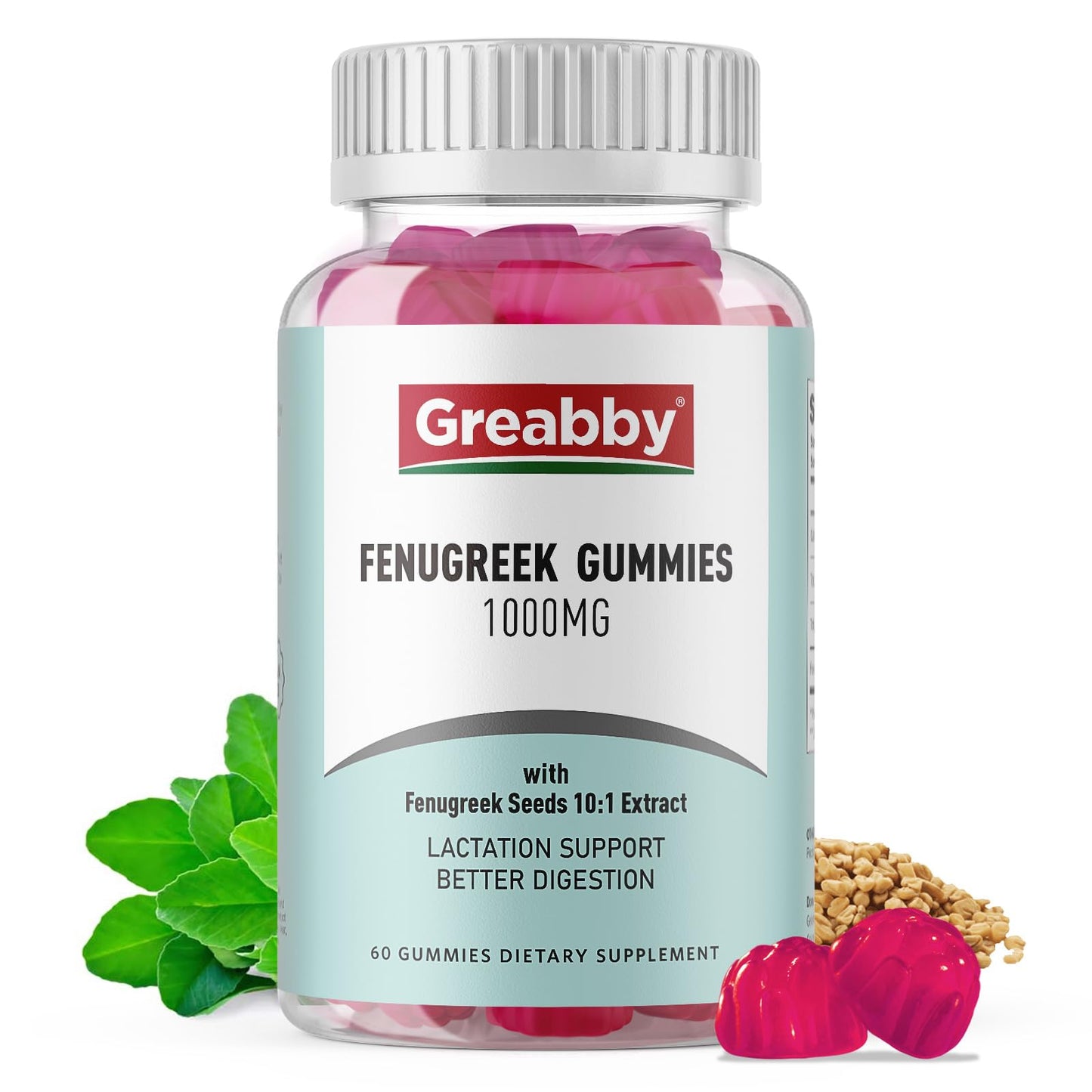 GREABBY Fenugreek Gummies 1000mg – Lactation Support, Non-GMO