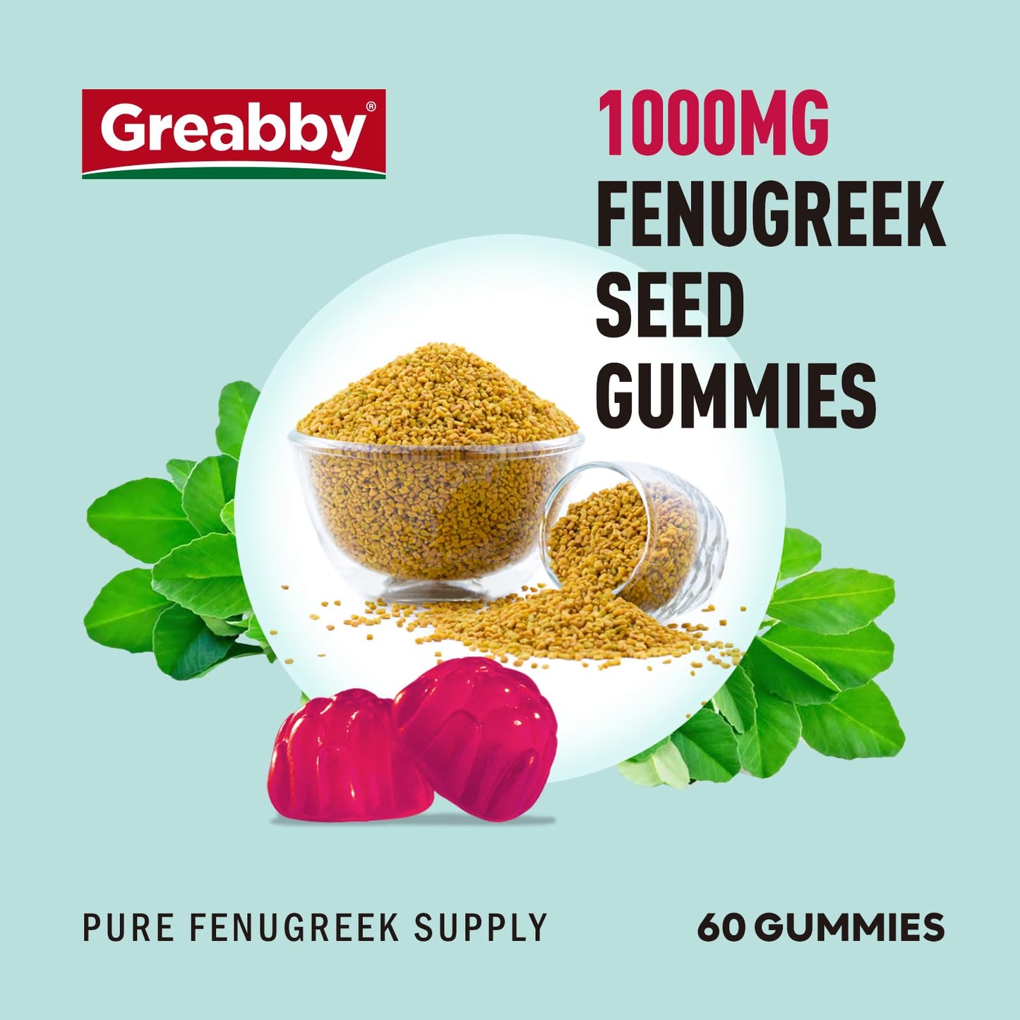 GREABBY Fenugreek Gummies 1000mg – Lactation Support, Non-GMO