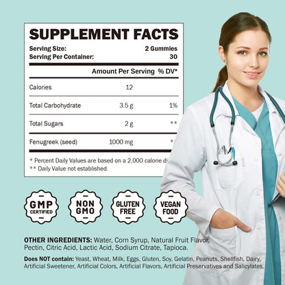 GREABBY Fenugreek Gummies 1000mg – Lactation Support, Non-GMO