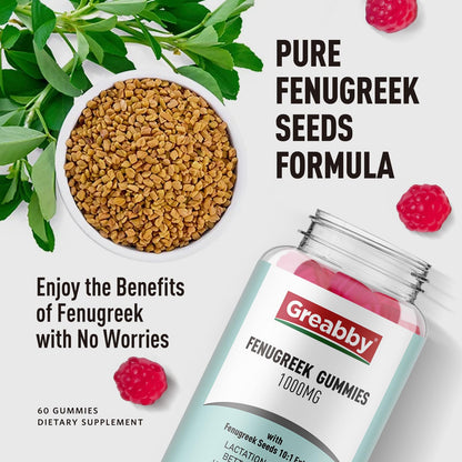 GREABBY Fenugreek Gummies 1000mg – Lactation Support, Non-GMO