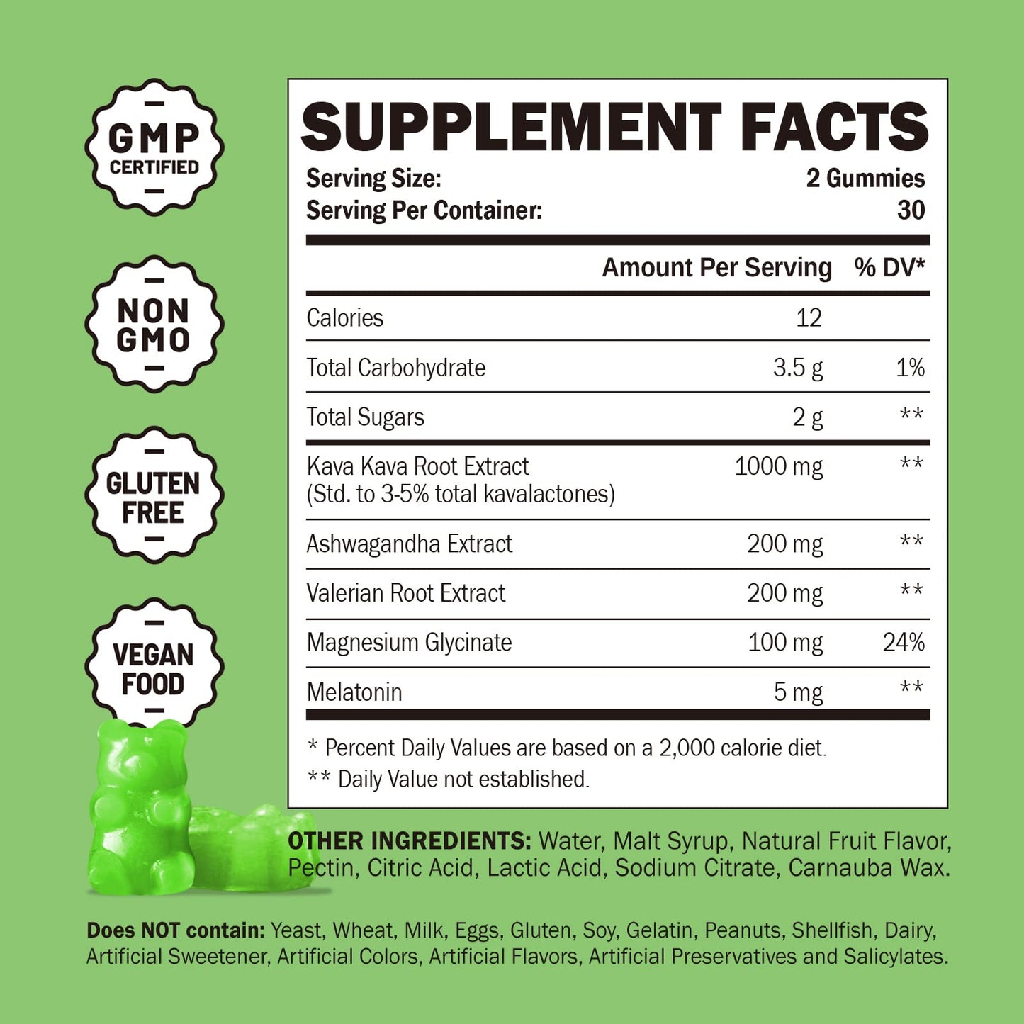 GREABBY Kava Gummies 1000mg – Natural Lemon, 120 Vegan Gummies