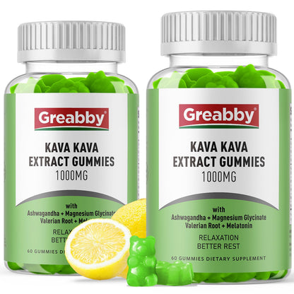 GREABBY Kava Gummies 1000mg – Natural Lemon, 120 Vegan Gummies