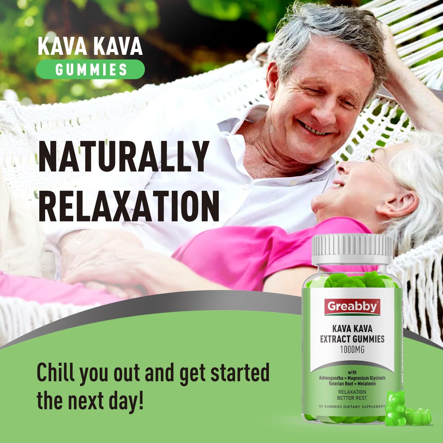 GREABBY Kava Kava Gummies 1000mg Per Serving, Sleep Support, Natural Lemon Flavor, 60 Vegan Gummies, Stress Relief & Relaxation Supplement