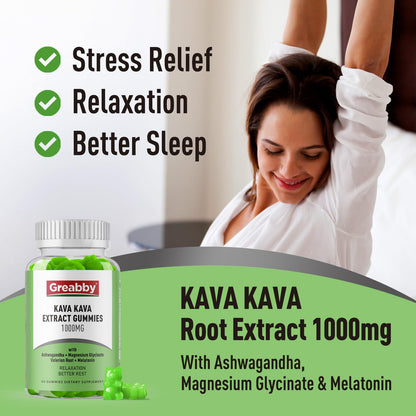 GREABBY Kava Gummies 1000mg – Natural Lemon, 120 Vegan Gummies