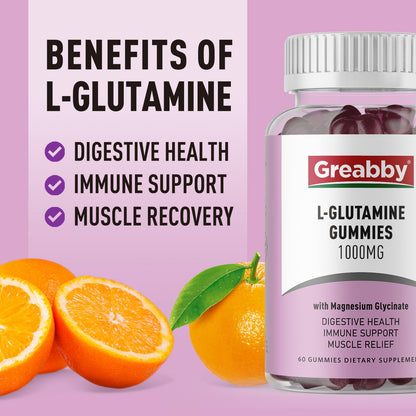 GREABBY L Glutamine 1000mg Gummies – Immune Support & Muscle Relief (60 Count)