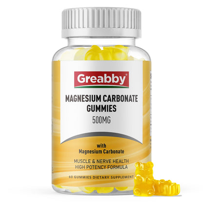 GREABBY Magnesium Carbonate Gummies 500mg – Digestive & Muscle Support, Vegan Pineapple, 60 Chewables