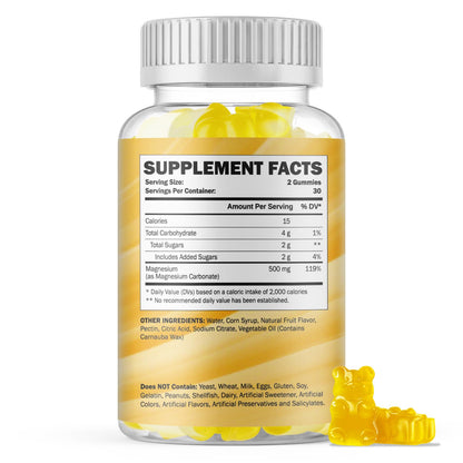 GREABBY Magnesium Carbonate Gummies 500mg – Digestive & Muscle Support, Vegan Pineapple, 60 Chewables
