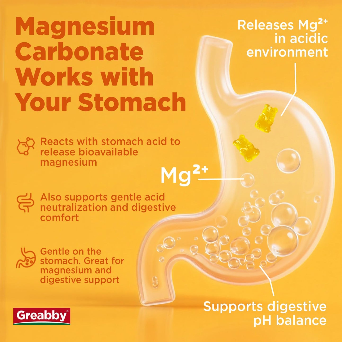 GREABBY Magnesium Carbonate Gummies 500mg – Digestive & Muscle Support, Vegan Pineapple, 60 Chewables