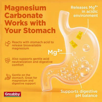 GREABBY Magnesium Carbonate Gummies 500mg – Digestive & Muscle Support, Vegan Pineapple, 60 Chewables