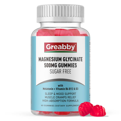 Greabby Magnesium Glycinate Gummies 500mg – Sleep Support for Adults (60 Gummies)