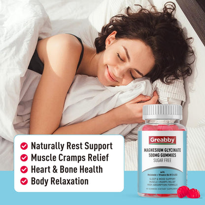Greabby Magnesium Glycinate Gummies 500mg – Sleep Support for Adults (60 Gummies)