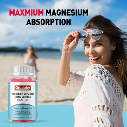 Greabby Magnesium Glycinate Gummies 500mg – Sleep Support for Adults (60 Gummies)