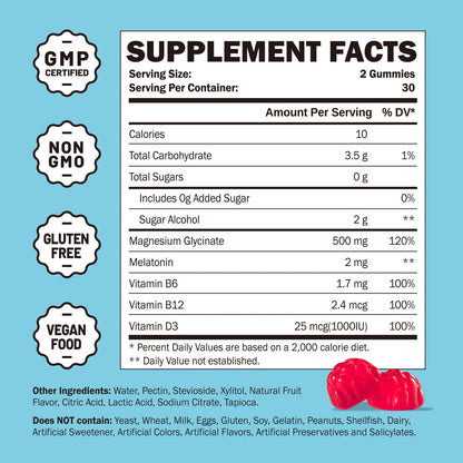 Greabby Magnesium Glycinate Gummies 500mg – Sleep Support for Adults (60 Gummies)