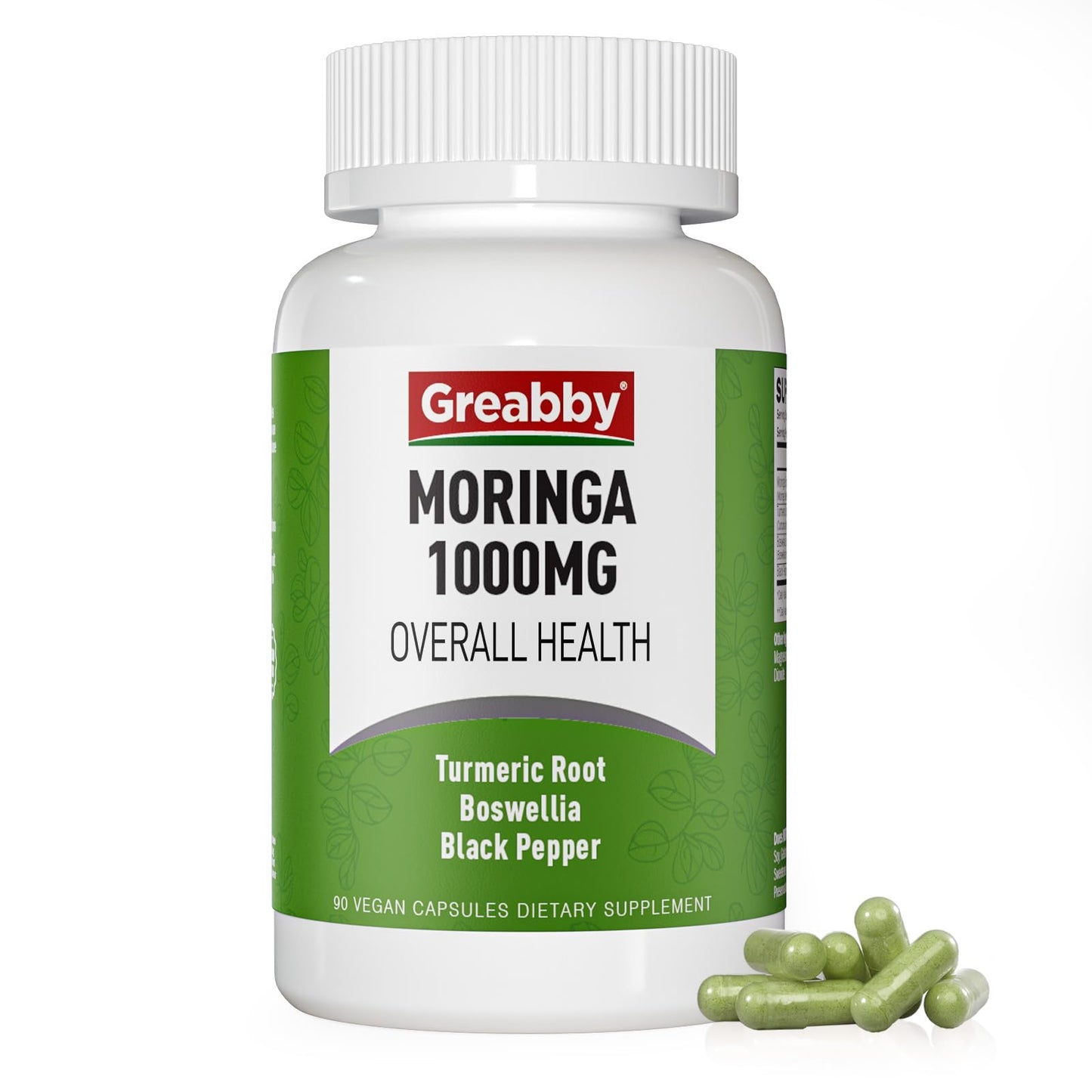 GREABBY Moringa Capsules with Turmeric & Boswellia – Immune, Joint & Digestive Health, 90 Small Vegan Capsules