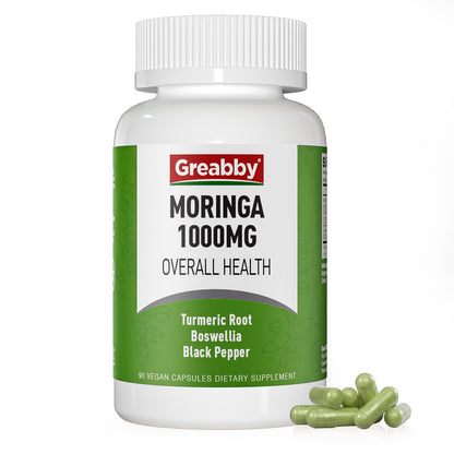 GREABBY Moringa Capsules with Turmeric & Boswellia – Immune, Joint & Digestive Health, 90 Small Vegan Capsules