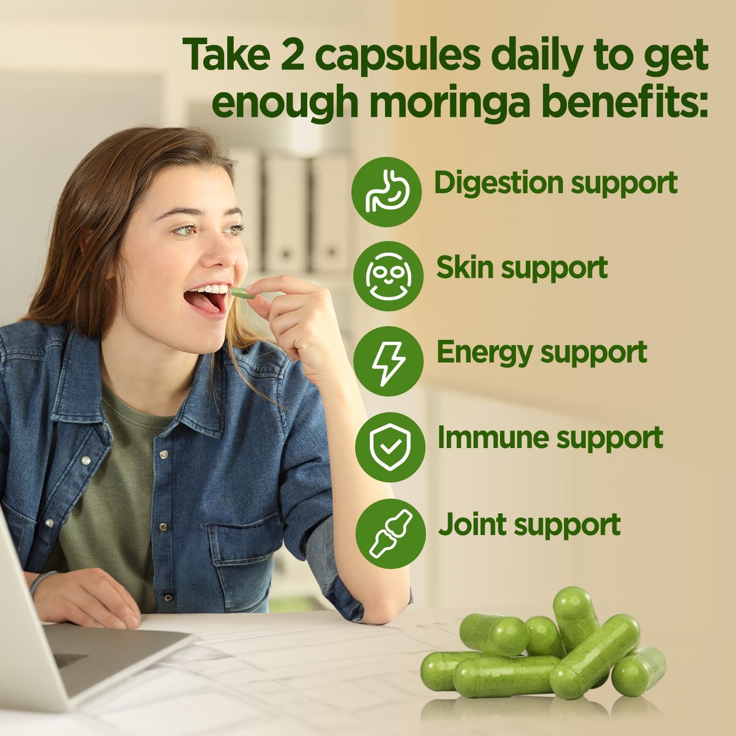 GREABBY Moringa Capsules with Turmeric & Boswellia – Immune, Joint & Digestive Health, 90 Small Vegan Capsules