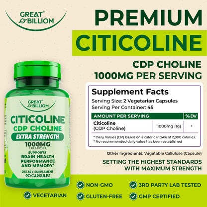 Great Billiom CDP Choline 1000mg - Nootropic Brain Support for Memory & Focus