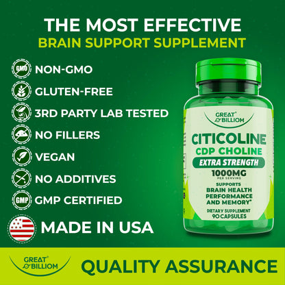 Great Billiom CDP Choline 1000mg - Nootropic Brain Support for Memory & Focus