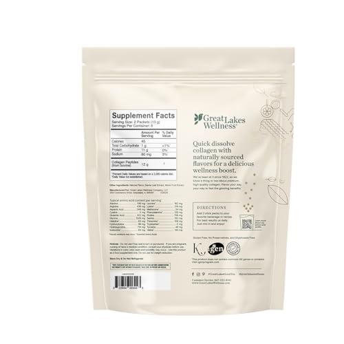 Great Lakes Wellness Collagen Peptides Powder – Skin, Hair, Nails, Joints & Digestion | 12 Sticks