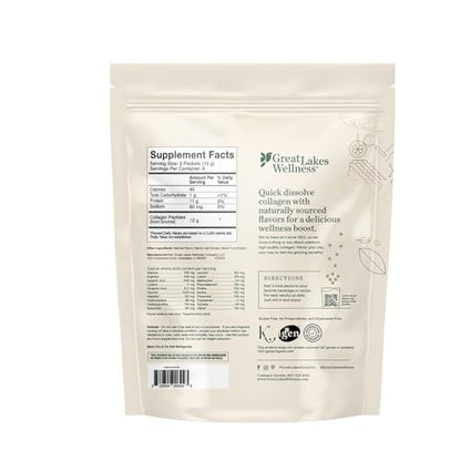 Great Lakes Wellness Collagen Peptides Powder – Skin, Hair, Nails, Joints & Digestion | 12 Sticks