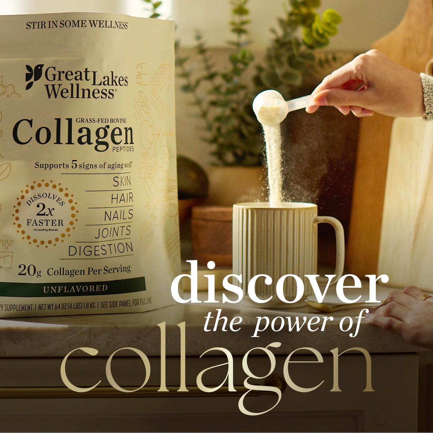 Great Lakes Wellness Collagen Peptides Powder – Skin, Hair, Nails, Joints & Digestion | 12 Sticks