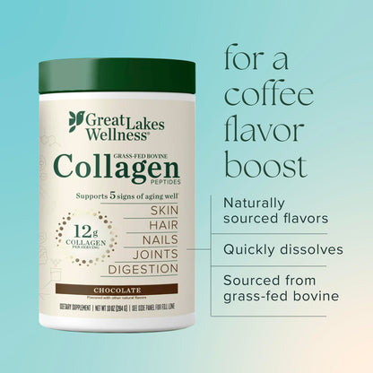 Great Lakes Wellness Collagen Peptides Powder – Skin, Hair, Nails, Joints & Digestion | 12 Sticks