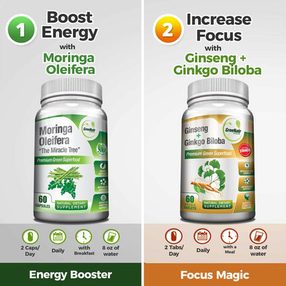 GreeNatr Ginkgo Biloba & Panax Ginseng Moringa Bundle – Immune & Energy