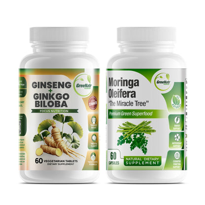 GreeNatr Ginkgo Biloba & Panax Ginseng Moringa Bundle – Immune & Energy