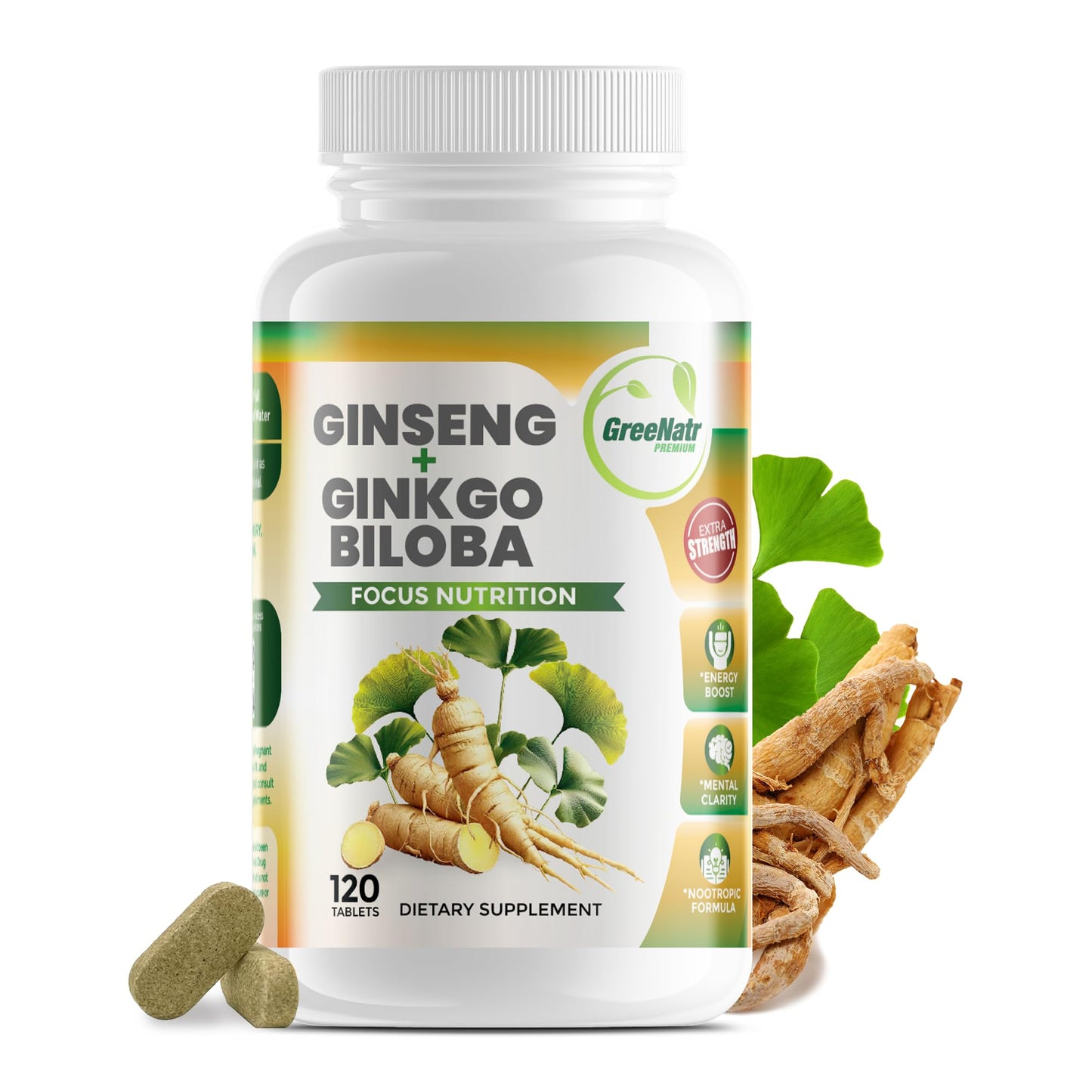 GreeNatr Ginkgo Biloba & Panax Ginseng – 120 Tablets | Brain Health