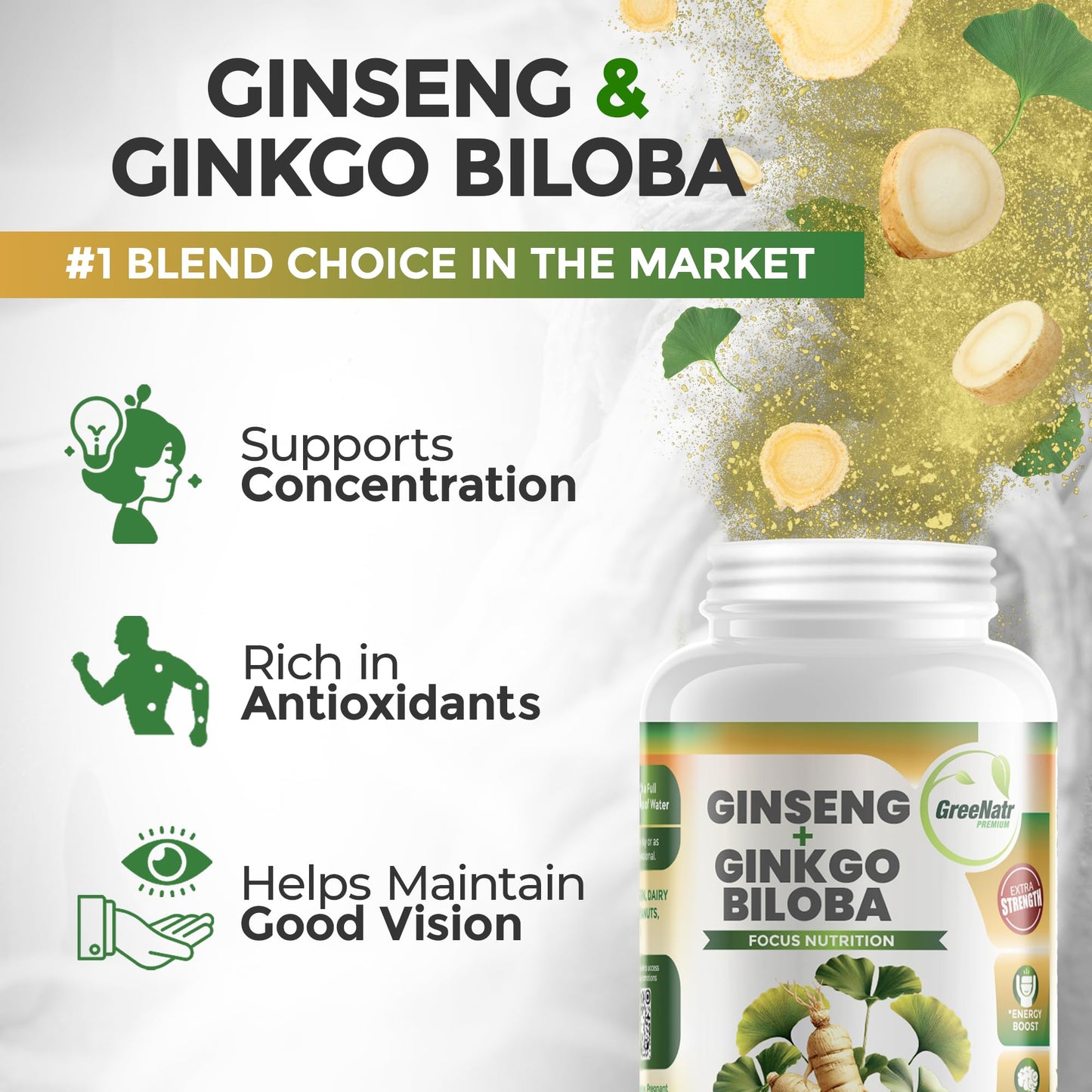 GreeNatr Ginkgo Biloba & Panax Ginseng – 120 Tablets | Brain Health
