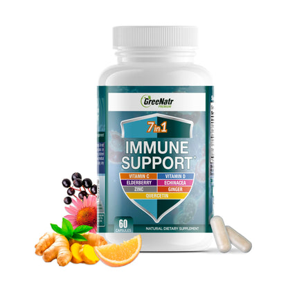 GreeNatr Immune Support – Vitamin C, D3, Zinc 50mg, Quercetin, Elderberry, Ginger, 60 Capsules