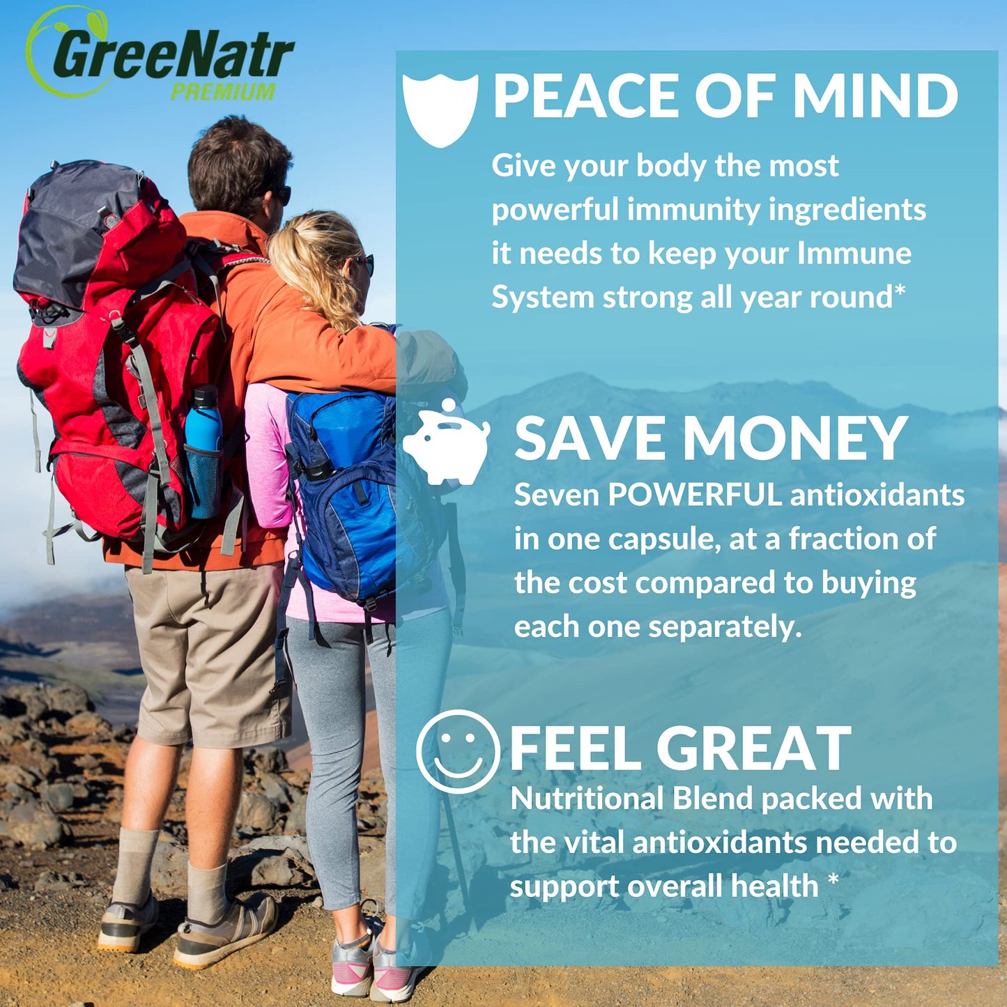 GreeNatr Immune Support – Vitamin C, D3, Zinc 50mg, Quercetin, Elderberry, Ginger, 60 Capsules